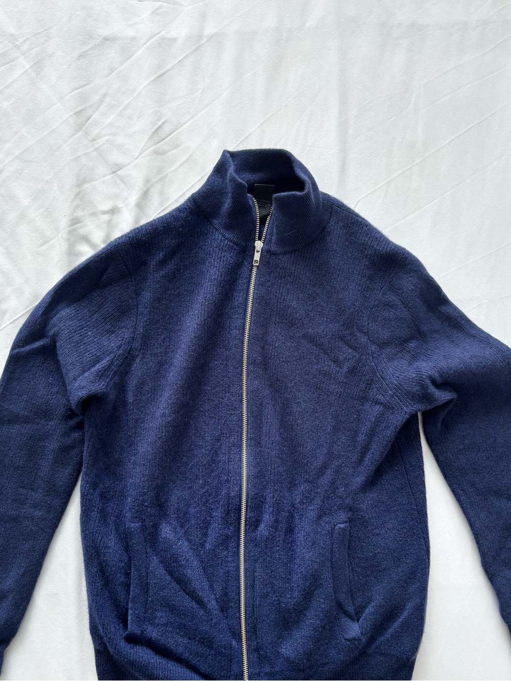 Magaschoni Men's Navy Zip-Up Knit Sweater
